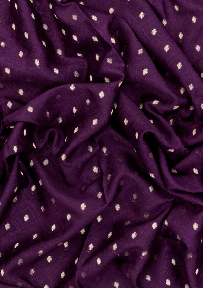 Dark Purple Woven Mysore Silk Crepe Saree With Floral Motifs With Buttas And Brocade Design For Women - Indya