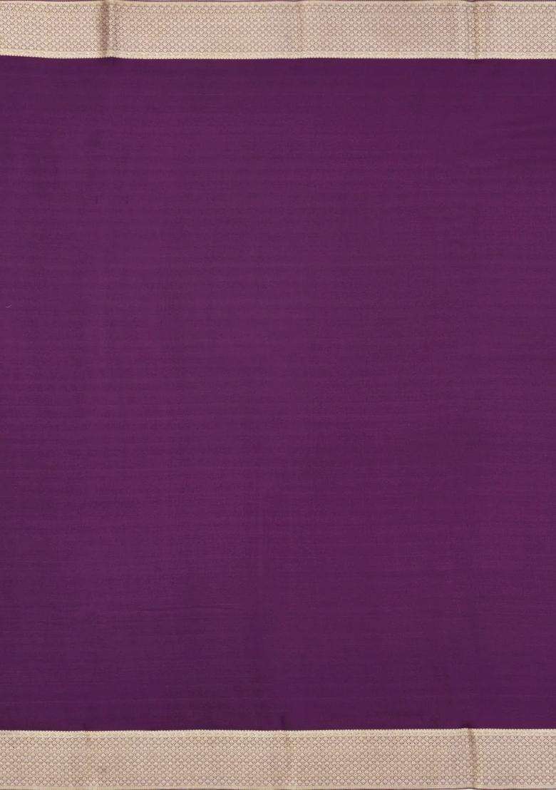 Dark Purple Woven Mysore Silk Crepe Saree With Floral Motifs With Buttas And Brocade Design For Women - Indya