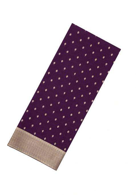 Dark Purple Woven Mysore Silk Crepe Saree With Floral Motifs With Buttas And Brocade Design For Women