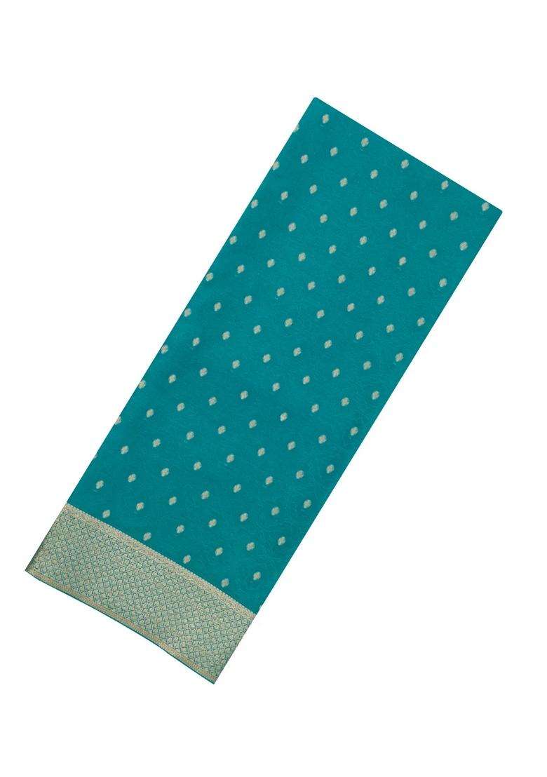 Cyan Woven Mysore Silk Crepe Saree With Floral Motifs With Buttas And Brocade Design For Women - Indya