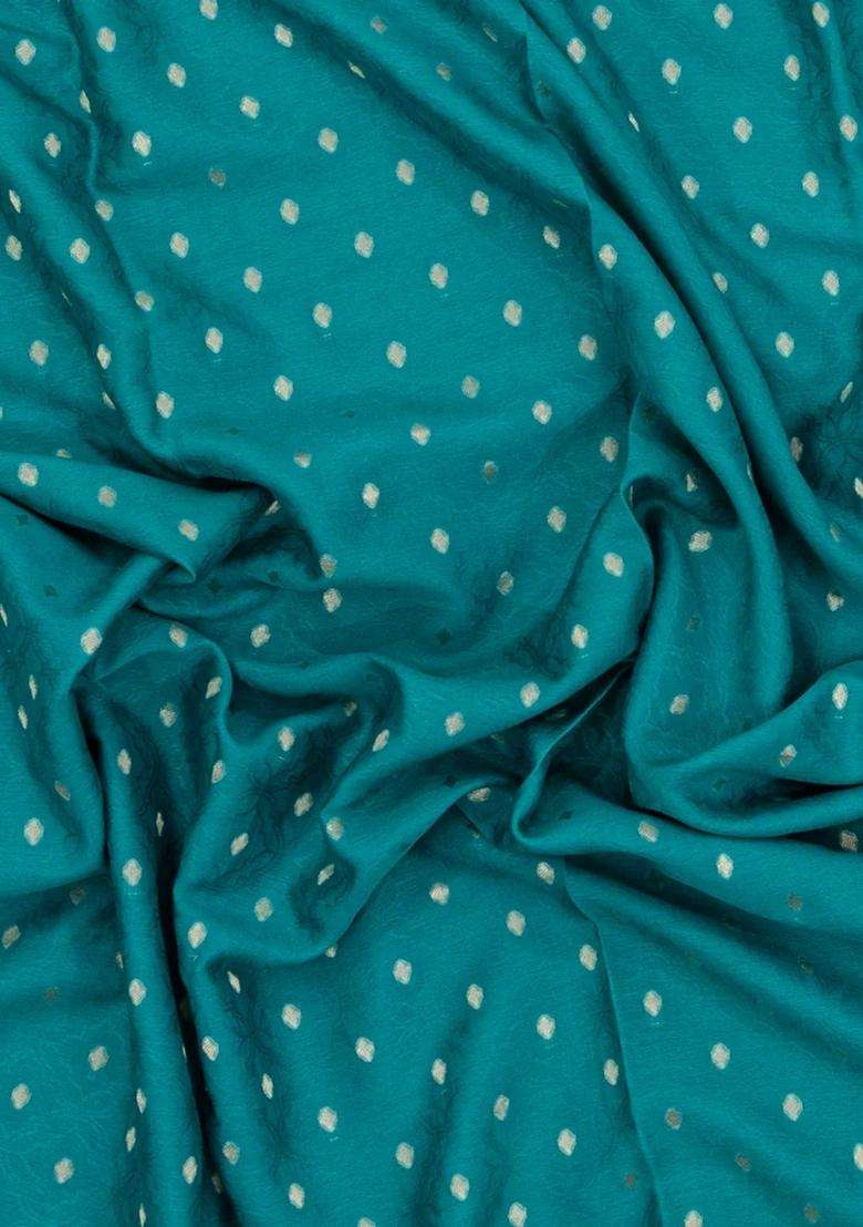 Cyan Woven Mysore Silk Crepe Saree With Floral Motifs With Buttas And Brocade Design For Women - Indya