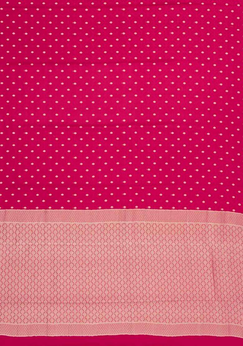 Magenta Woven Mysore Silk Crepe Saree With Floral Motifs With Buttas And Brocade Design For Women - Indya