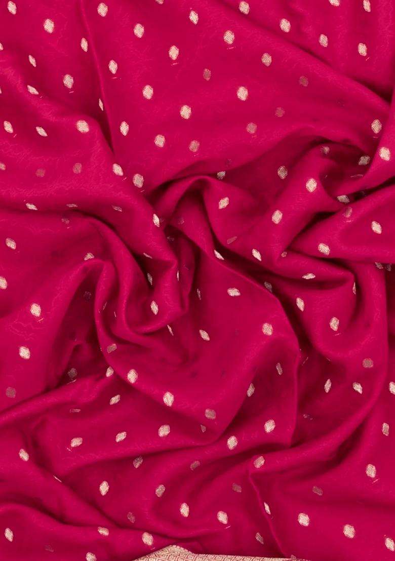 Magenta Woven Mysore Silk Crepe Saree With Floral Motifs With Buttas And Brocade Design For Women - Indya