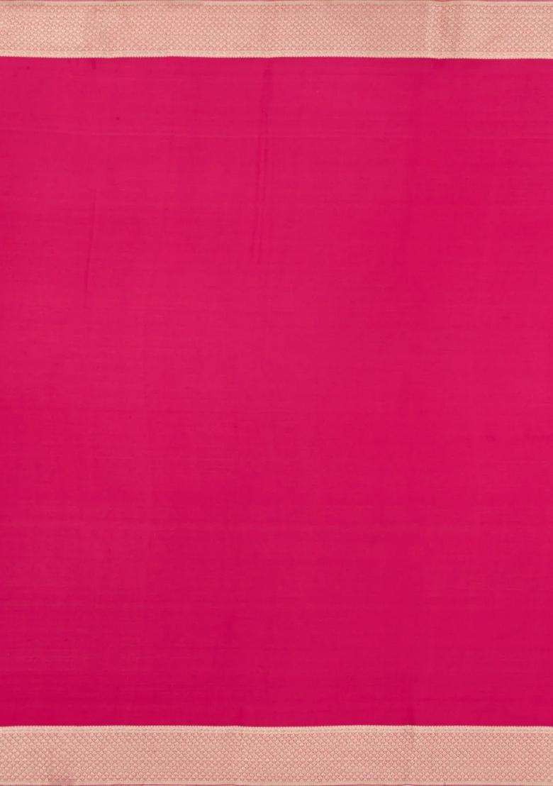 Magenta Woven Mysore Silk Crepe Saree With Floral Motifs With Buttas And Brocade Design For Women - Indya