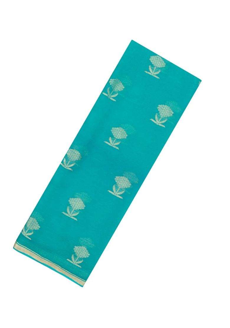 Turquoise Woven Mysore Silk Crepe Saree With Floral Buttas With Buttas And Brocade Design For Women - Indya
