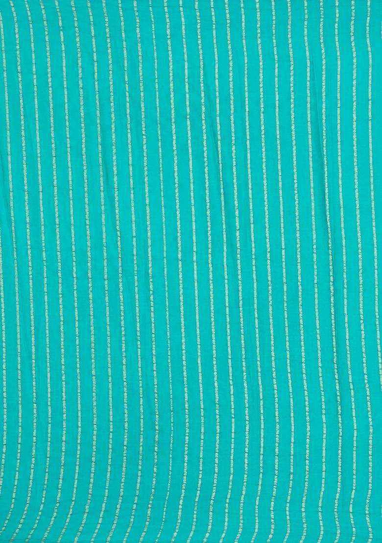 Turquoise Woven Mysore Silk Crepe Saree With Floral Buttas With Buttas And Brocade Design For Women - Indya
