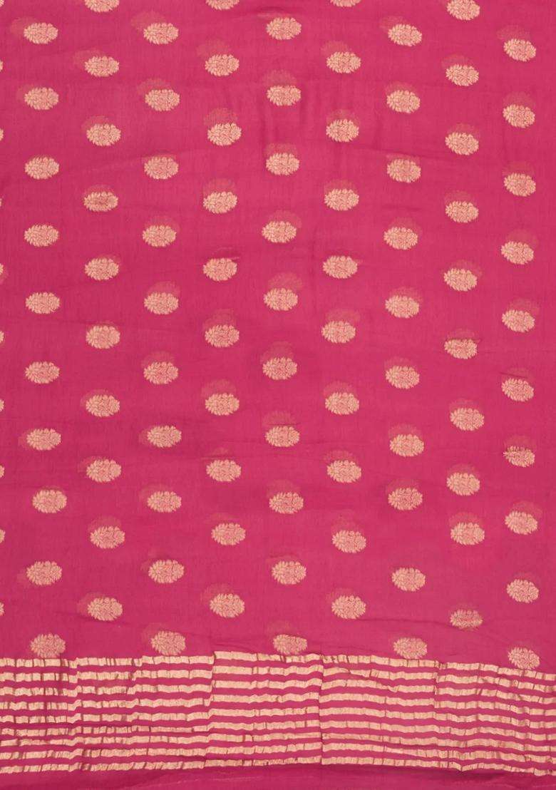 Peach Woven Mysore Silk Crepe Saree With Floral Buttas With Buttas And Brocade Design For Women - Indya
