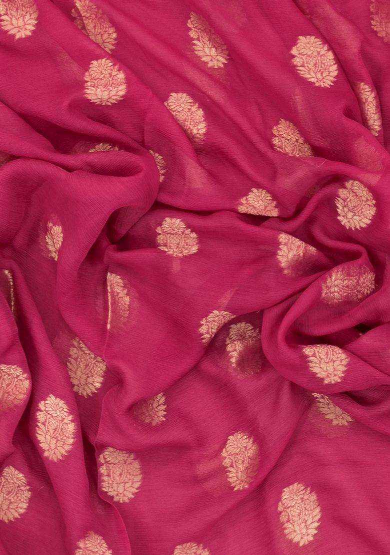 Peach Woven Mysore Silk Crepe Saree With Floral Buttas With Buttas And Brocade Design For Women - Indya