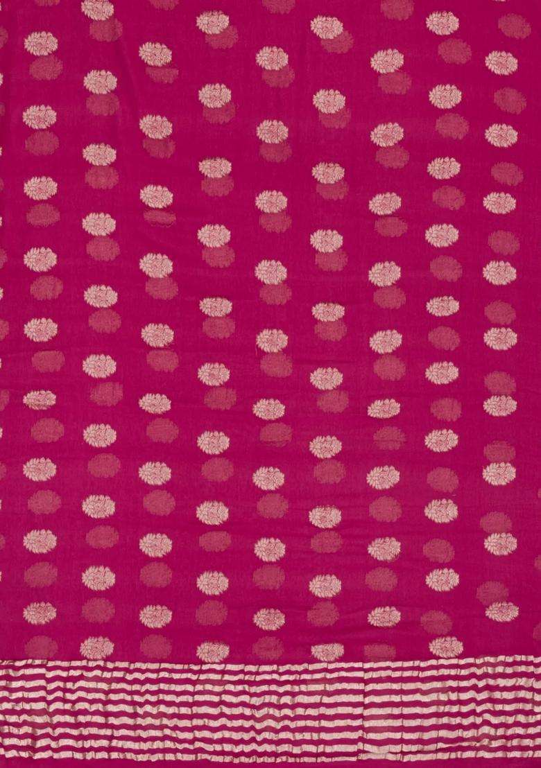 Pink Woven Mysore Silk Crepe Saree With Floral Buttas With Buttas And Brocade Design For Women - Indya
