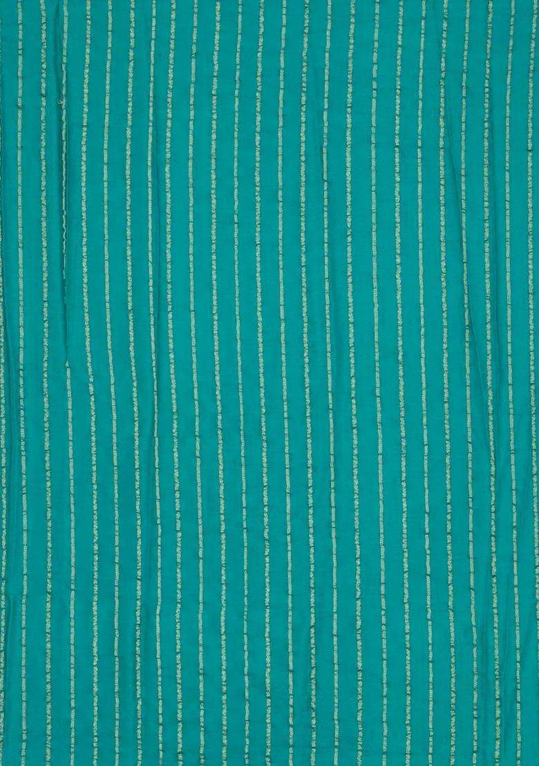 Cyan Woven Mysore Silk Crepe Saree With Floral Buttas With Buttas And Brocade Design For Women - Indya
