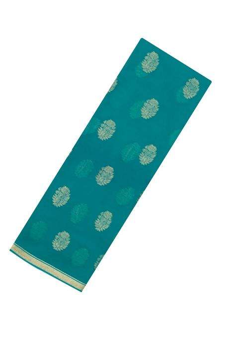 Cyan Woven Mysore Silk Crepe Saree With Floral Buttas With Buttas And Brocade Design For Women