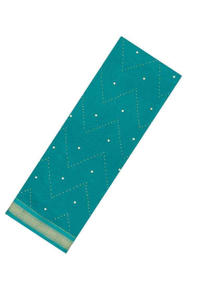 Cyan Woven Mysore Silk Crepe Saree With Stone Work With Embroidered Design For Women - Indya