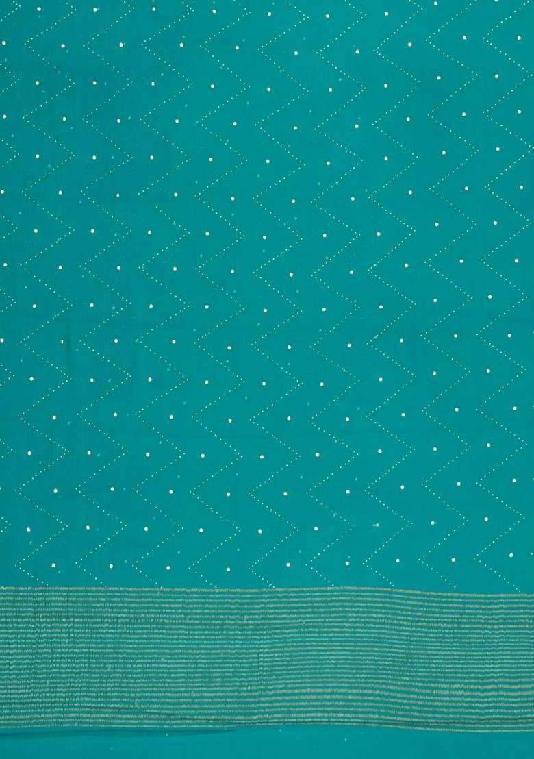 Cyan Woven Mysore Silk Crepe Saree With Stone Work With Embroidered Design For Women - Indya