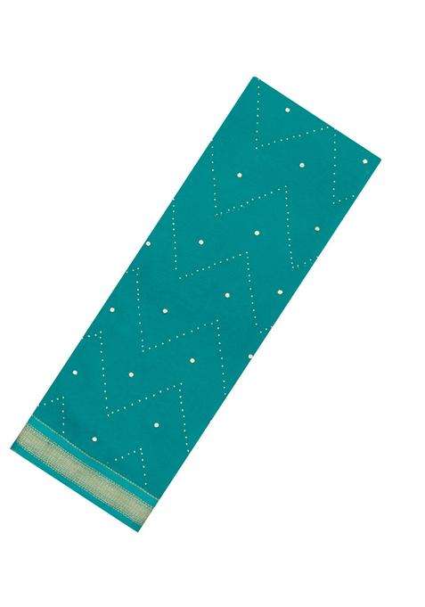 Cyan Woven Mysore Silk Crepe Saree With Stone Work With Embroidered Design For Women