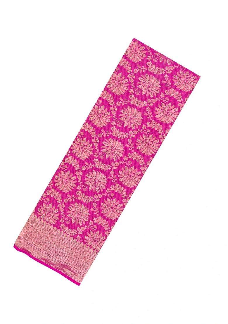 Hot Pink Woven Mysore Silk Crepe Saree With Floral Vine Motifs With Buttas And Brocade Design For Women - Indya