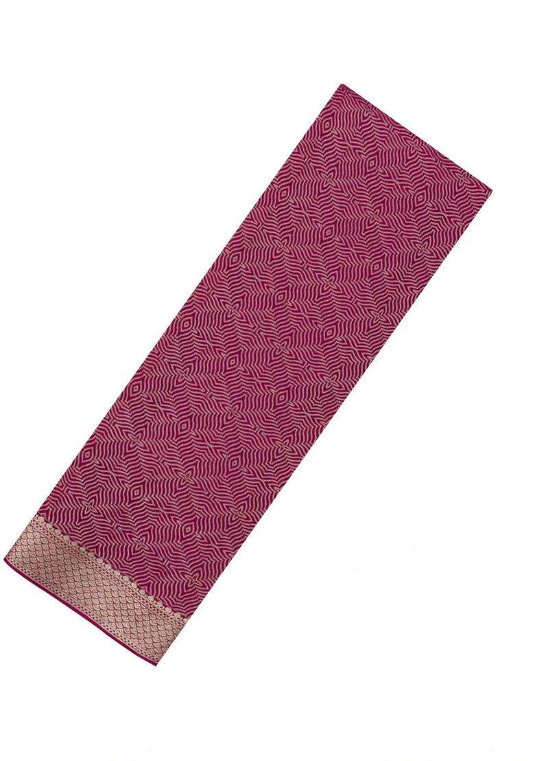 Magenta Woven Mysore Silk Crepe Saree With Abstract Motifs With Buttas And Brocade Design For Women - Indya