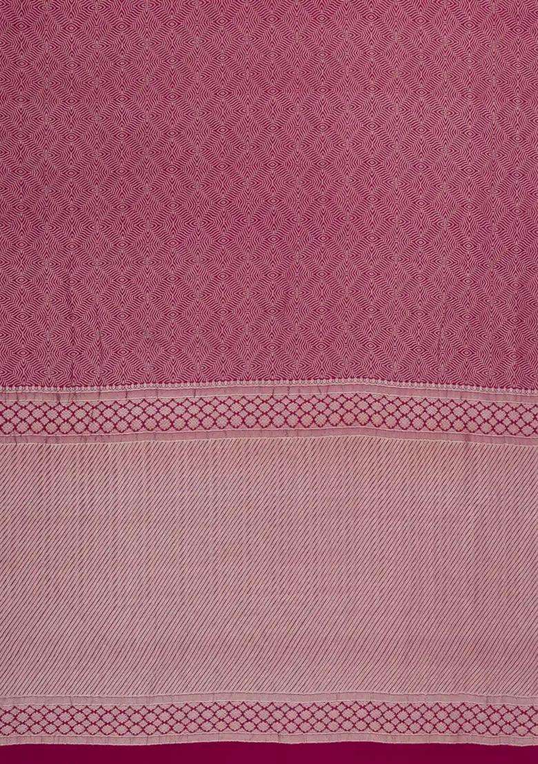 Magenta Woven Mysore Silk Crepe Saree With Abstract Motifs With Buttas And Brocade Design For Women - Indya