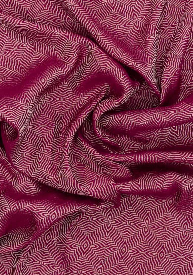 Magenta Woven Mysore Silk Crepe Saree With Abstract Motifs With Buttas And Brocade Design For Women - Indya