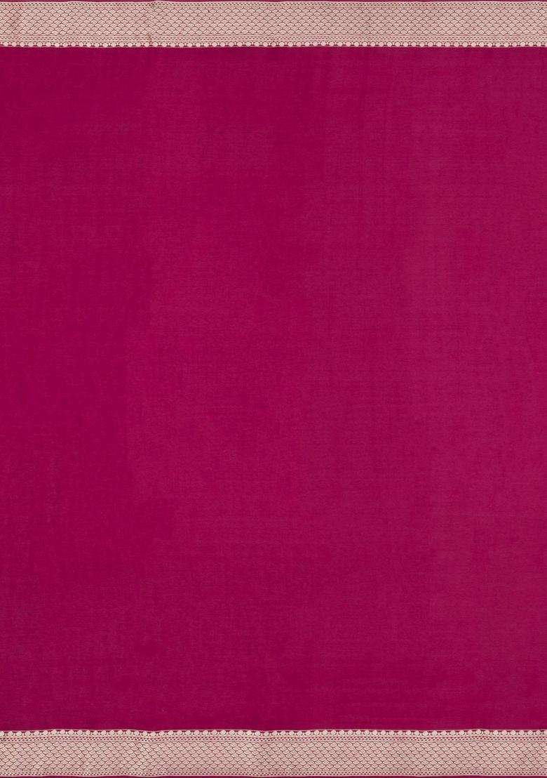 Magenta Woven Mysore Silk Crepe Saree With Abstract Motifs With Buttas And Brocade Design For Women - Indya