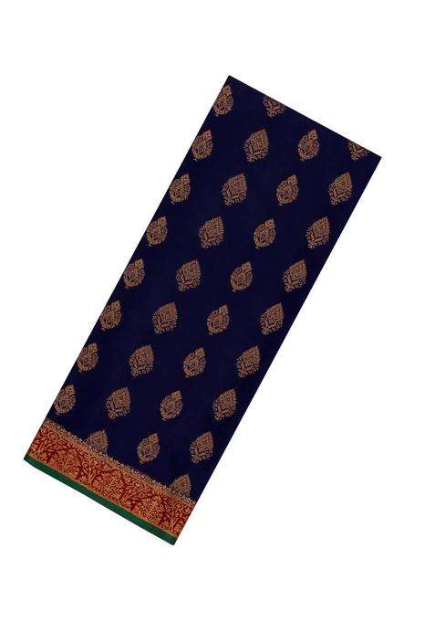 Dark Blue Woven Mysore Silk Crepe Saree With Floral Motifs With Buttas And Brocade Design For Women