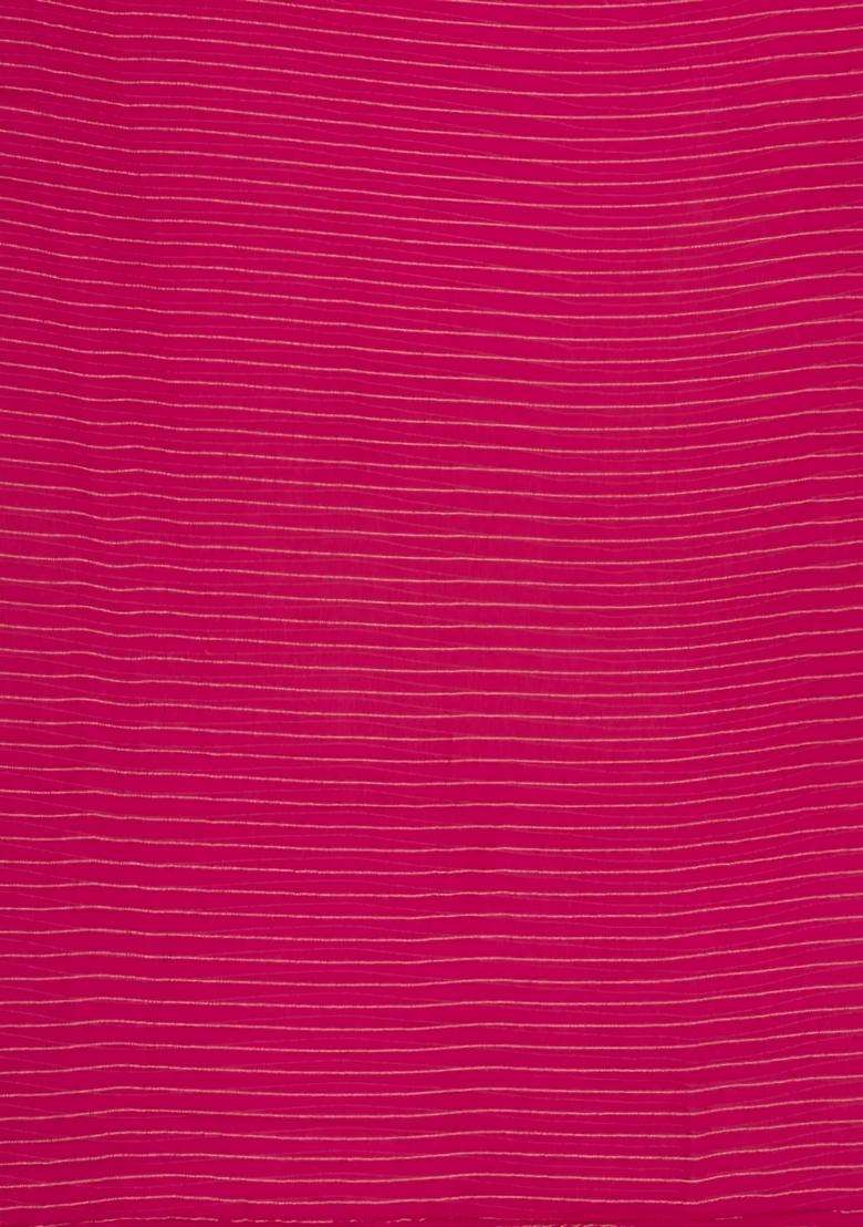 Pink Woven Mysore Silk Crepe Saree With Zari Stripes With Checks And Stripes Design For Women - Indya