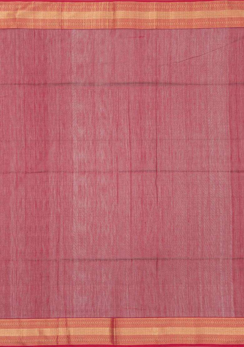 Magenta Handloom Maheswari Silk Cotton Saree With Buttas With Buttas And Brocade Design For Women - Indya