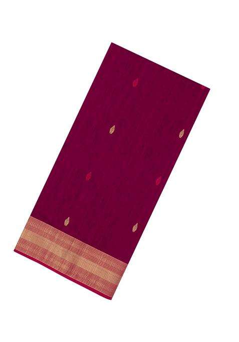 Magenta Handloom Maheswari Silk Cotton Saree With Buttas With Buttas And Brocade Design For Women