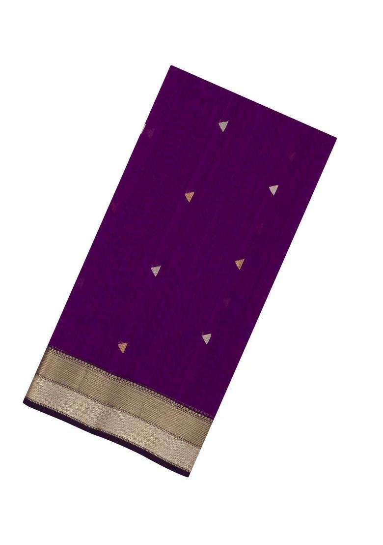 Purple Handloom Maheswari Silk Cotton Saree With Buttas With Buttas And Brocade Design For Women - Indya