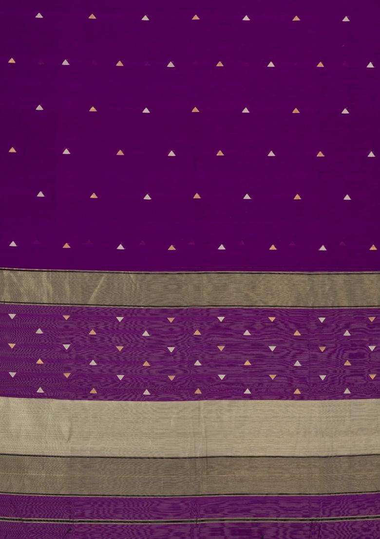 Purple Handloom Maheswari Silk Cotton Saree With Buttas With Buttas And Brocade Design For Women - Indya
