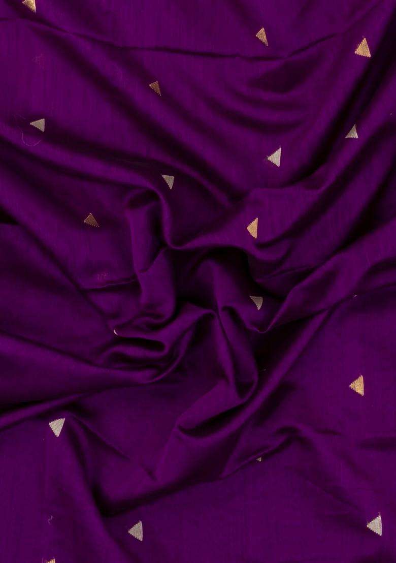 Purple Handloom Maheswari Silk Cotton Saree With Buttas With Buttas And Brocade Design For Women - Indya