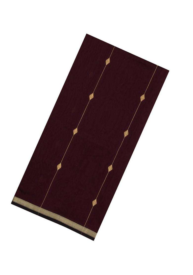 Dark Brown Handloom Maheswari Silk Cotton Saree With Buttas With Buttas And Brocade Design For Women - Indya