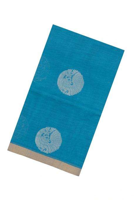 Sky Blue Handloom Village Cotton Saree With Buttas With Buttas And Brocade Design For Women