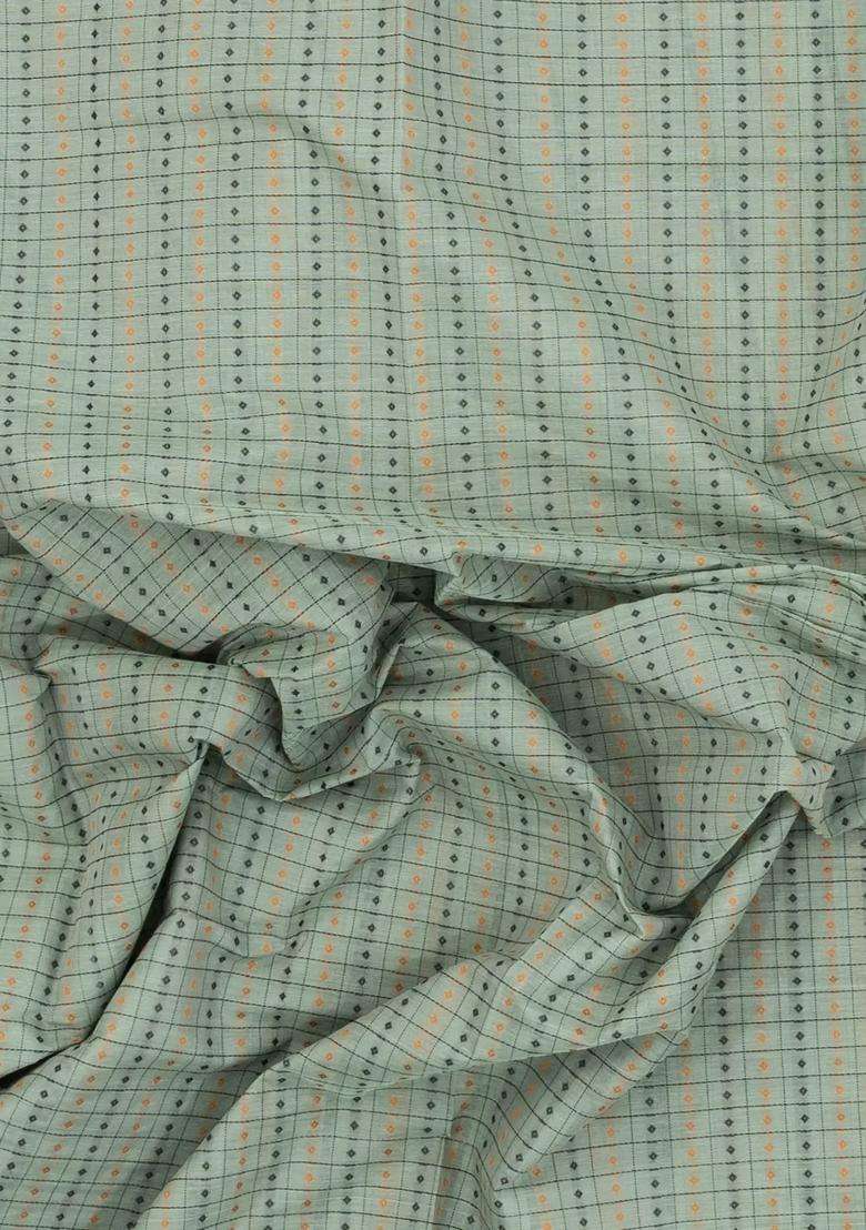 Shadow Green Handloom Village Cotton Saree With Checks Buttas With Buttas And Brocade Design For Women - Indya