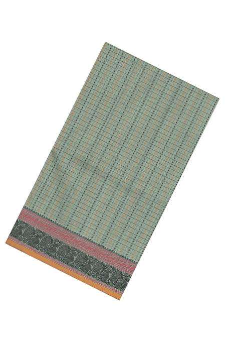 Shadow Green Handloom Village Cotton Saree With Checks Buttas With Buttas And Brocade Design For Women