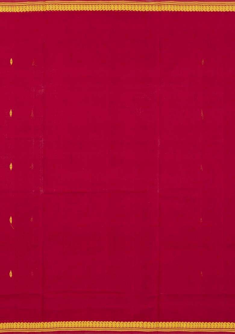 Crimson Woven Kadappa Cotton Saree With Buttas With Buttas And Brocade Design For Women - Indya
