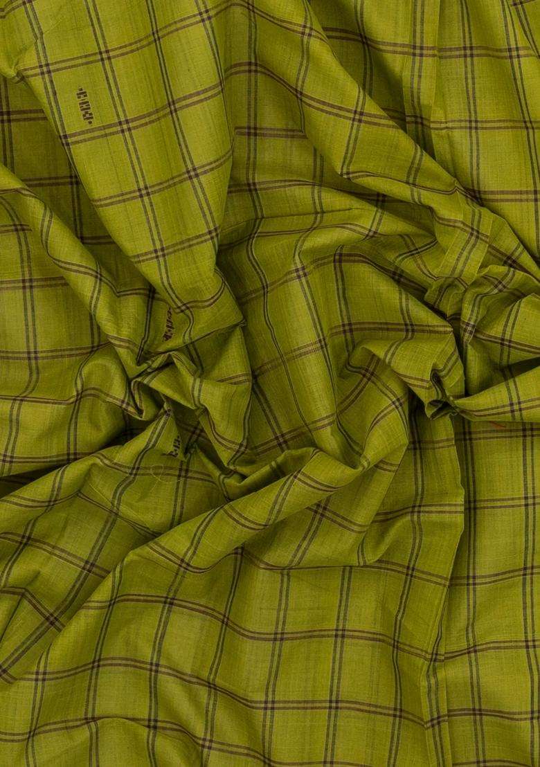 Leafy Green Woven Kadappa Cotton Saree With Checks With Checks And Stripes Design For Women - Indya
