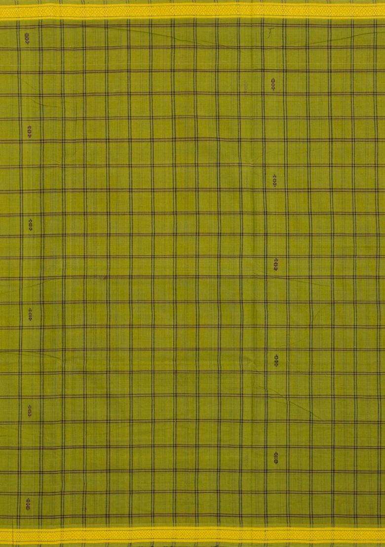 Leafy Green Woven Kadappa Cotton Saree With Checks With Checks And Stripes Design For Women - Indya
