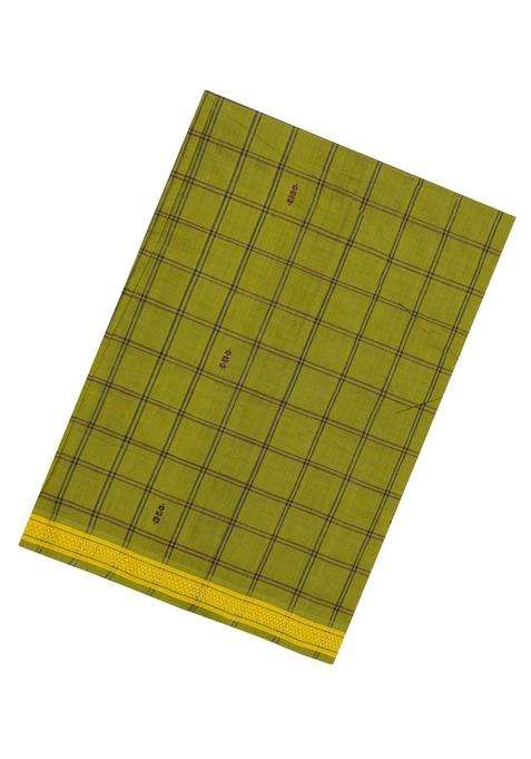 Leafy Green Woven Kadappa Cotton Saree With Checks With Checks And Stripes Design For Women