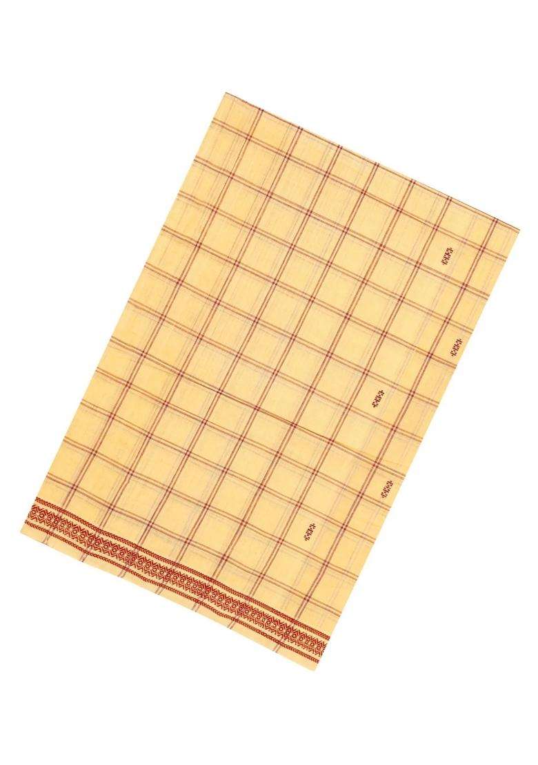 Cream Woven Kadappa Cotton Saree With Checks With Checks And Stripes Design For Women - Indya