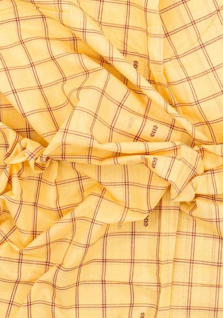Cream Woven Kadappa Cotton Saree With Checks With Checks And Stripes Design For Women - Indya