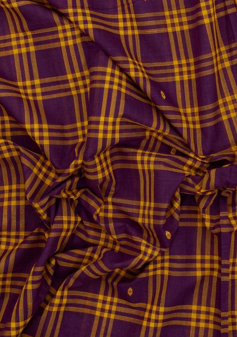 Magenta Woven Kadappa Cotton Saree With Checks With Checks And Stripes Design For Women - Indya
