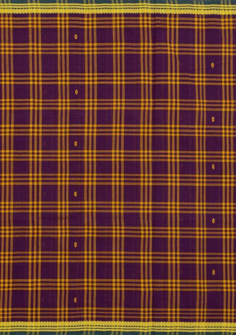 Magenta Woven Kadappa Cotton Saree With Checks With Checks And Stripes Design For Women - Indya