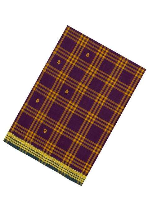 Magenta Woven Kadappa Cotton Saree With Checks With Checks And Stripes Design For Women