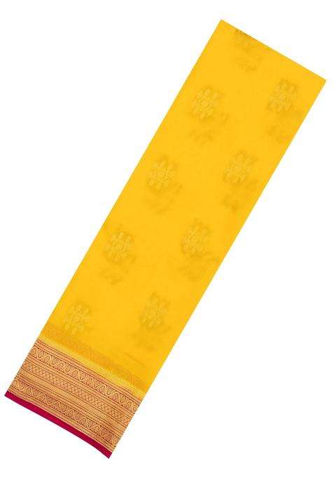 Yellow Woven Mysore Silk Crepe Saree With Buttas Contrast Border With Buttas And Brocade Design For Women