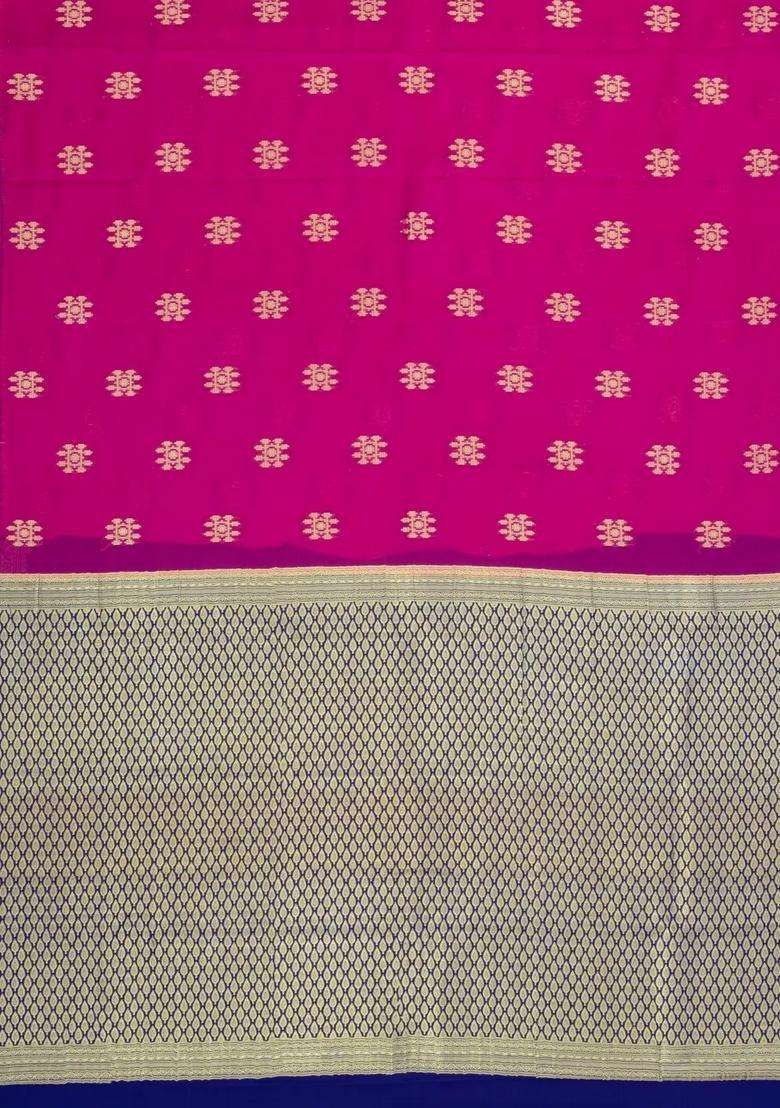 Pink Woven Mysore Silk Crepe Saree With Buttas Contrast Border With Buttas And Brocade Design For Women - Indya