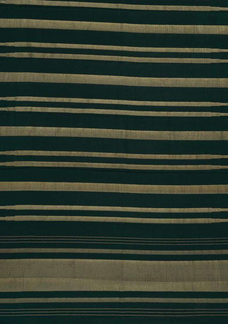 Bottle Green Woven Mysore Silk Crepe Saree With Zari Temple With Korvai And Temple Border Design For Women - Indya