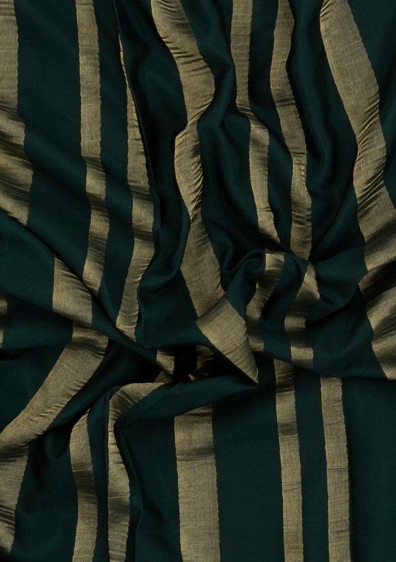Bottle Green Woven Mysore Silk Crepe Saree With Zari Temple With Korvai And Temple Border Design For Women - Indya