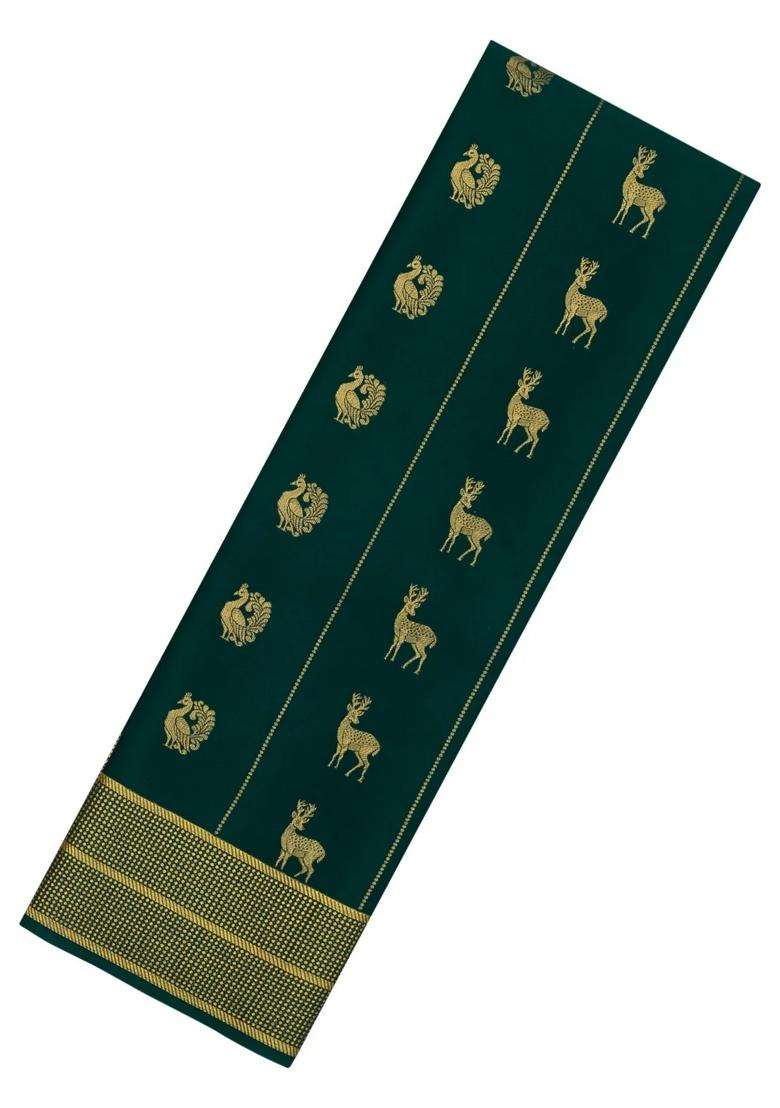 Bottle Green Woven Mysore Silk Crepe Saree With Buttas Zari Border With Buttas And Brocade Design For Women - Indya