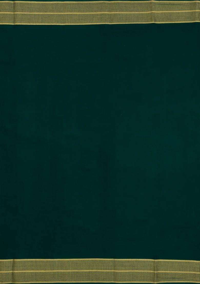Bottle Green Woven Mysore Silk Crepe Saree With Buttas Zari Border With Buttas And Brocade Design For Women - Indya