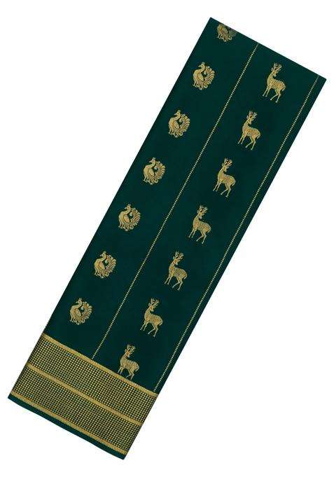 Bottle Green Woven Mysore Silk Crepe Saree With Buttas Zari Border With Buttas And Brocade Design For Women
